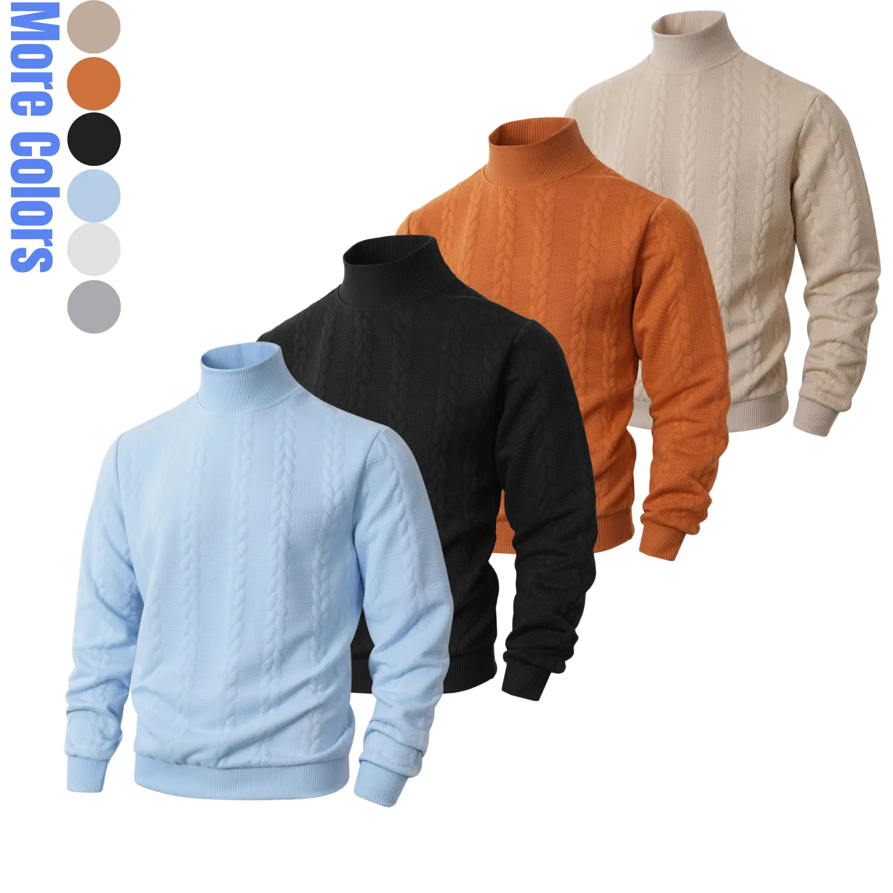 Men's New Fall Winter Jacquard Turtleneck Sweater, Solid Color Warm Casual Long Sleeve Knitted Pullover Knitwear Menswear