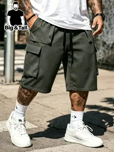 Large Size Men's Cargo Style Shorts, Comfortable Fabric, Durable Large Pockets, Elastic Drawstring Design, Outdoor Casual Sports