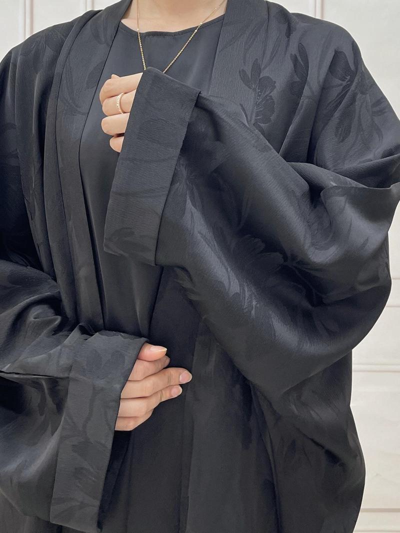 Women's Floral Jacquard Long Sleeve Muslim Abaya without Inner Dress, Abayas for Women, Casual Batwing Sleeve Arabic Clothing for Spring & Fall, Abayas for Eid, Fashion Women's Islamic Clothing for Daily Wear, Muslim Modesty Clothing, Loose Abayas