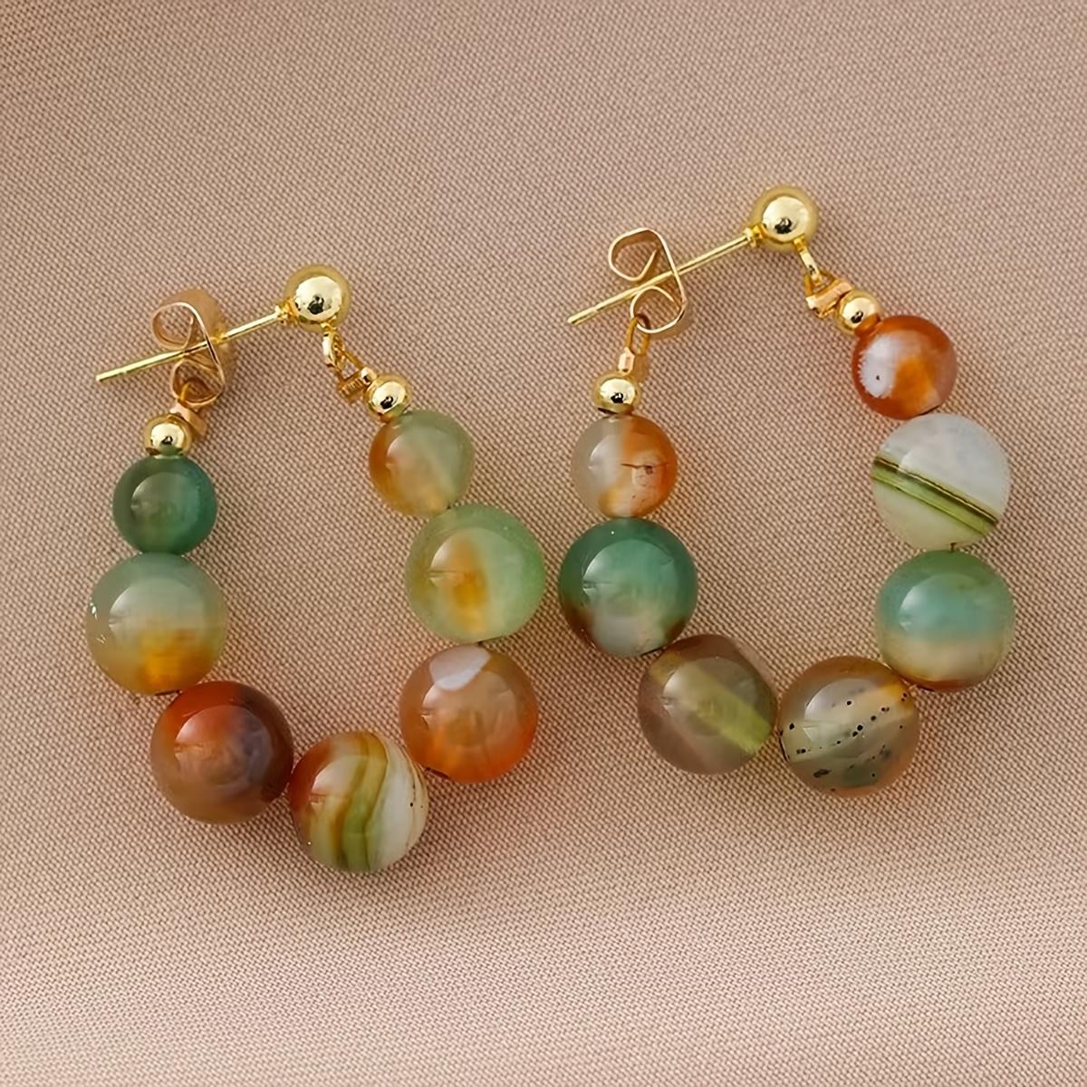 Elegant Women Vibrant Colored Agate Bead Drop Earrings Bohemian Vintage Handmade Colors Agate Beads Drop Earrings Festivals, Birthdays, Dates, Parties, Vacations, Shopping, And Daily Commuting Accessories