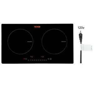 【DealsForYouDays】VEVOR Electric Cooktop, 2 Burners, 24'' Induction Stove Top, Built-in Magnetic Cooktop 1800W, 9 Heating Level Multifunctional Burner, LED Touch Screen w/ Child Lock & Over-Temperature Protection, Induction Cooktop, Cast Iron Pot