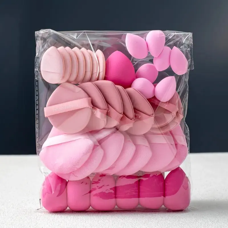 35-Piece Makeup Sponge Set, Strawberry & Milk Tea, Soft Teardrop Foundation Brush, Reusable, Dry/wet Use, Formaldehyde-Free