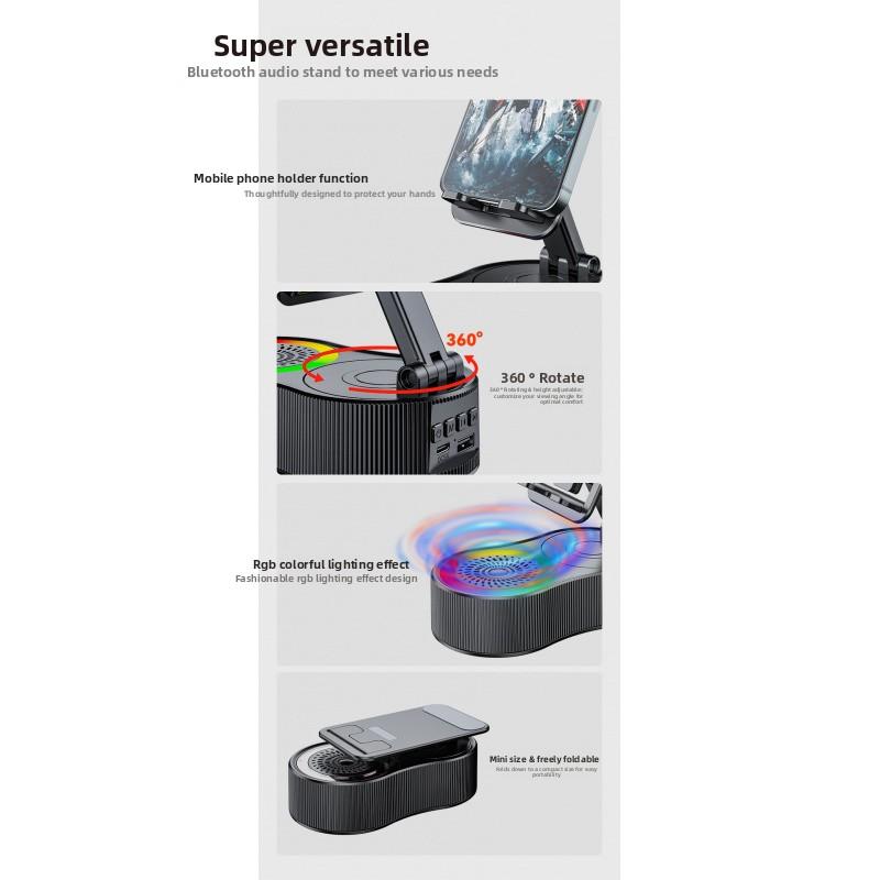 Smart Wireless Bluetooth Speaker with Induction Phone Stand for Music and Video, 5-in-1 Home Office Vertical Tablet Holder