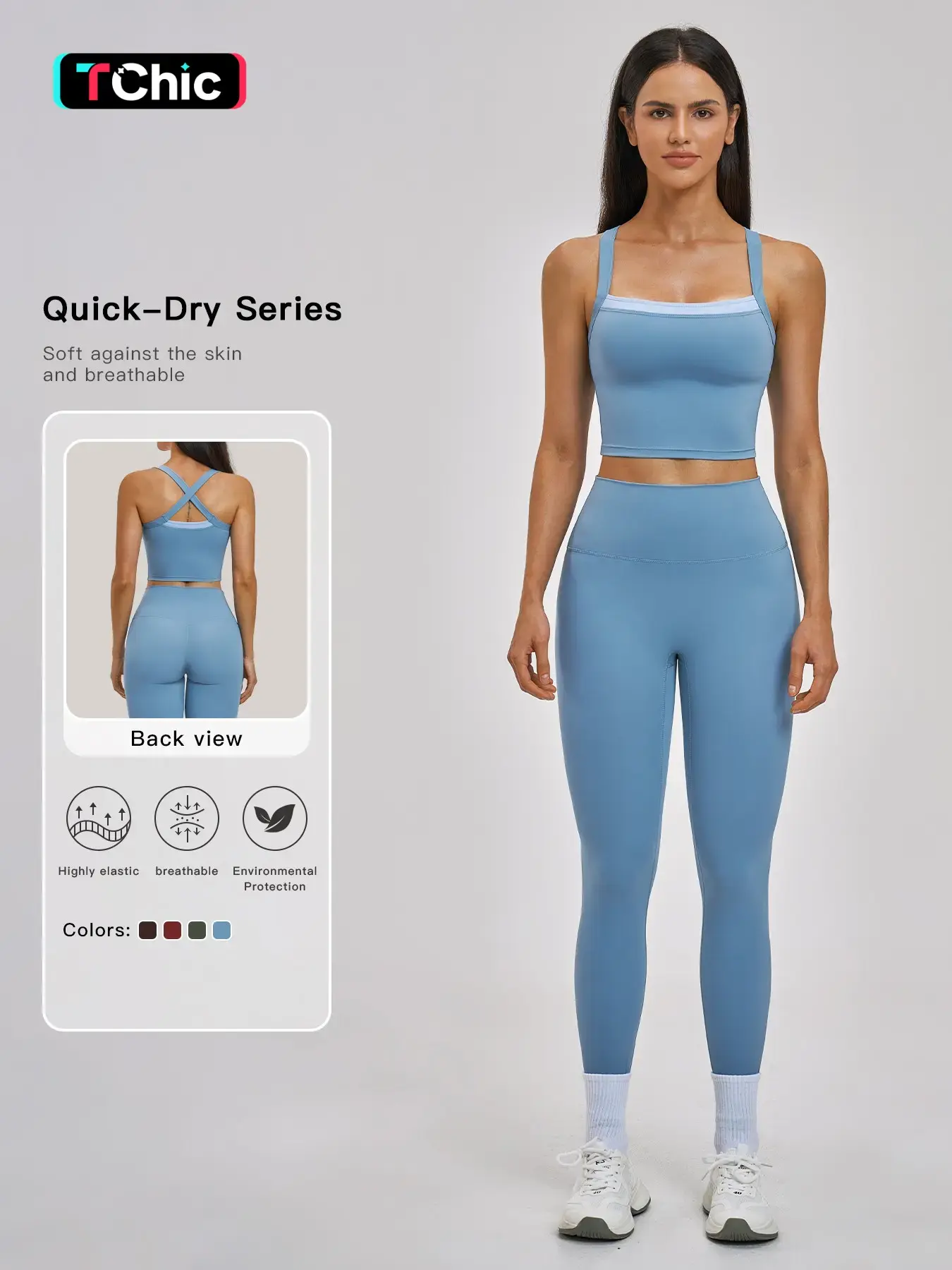 Cross-Back Sportswear Set, Quick-Dry Running & Fitness, Outdoor Leisure Wear, European & American Style, Bare-Look Design