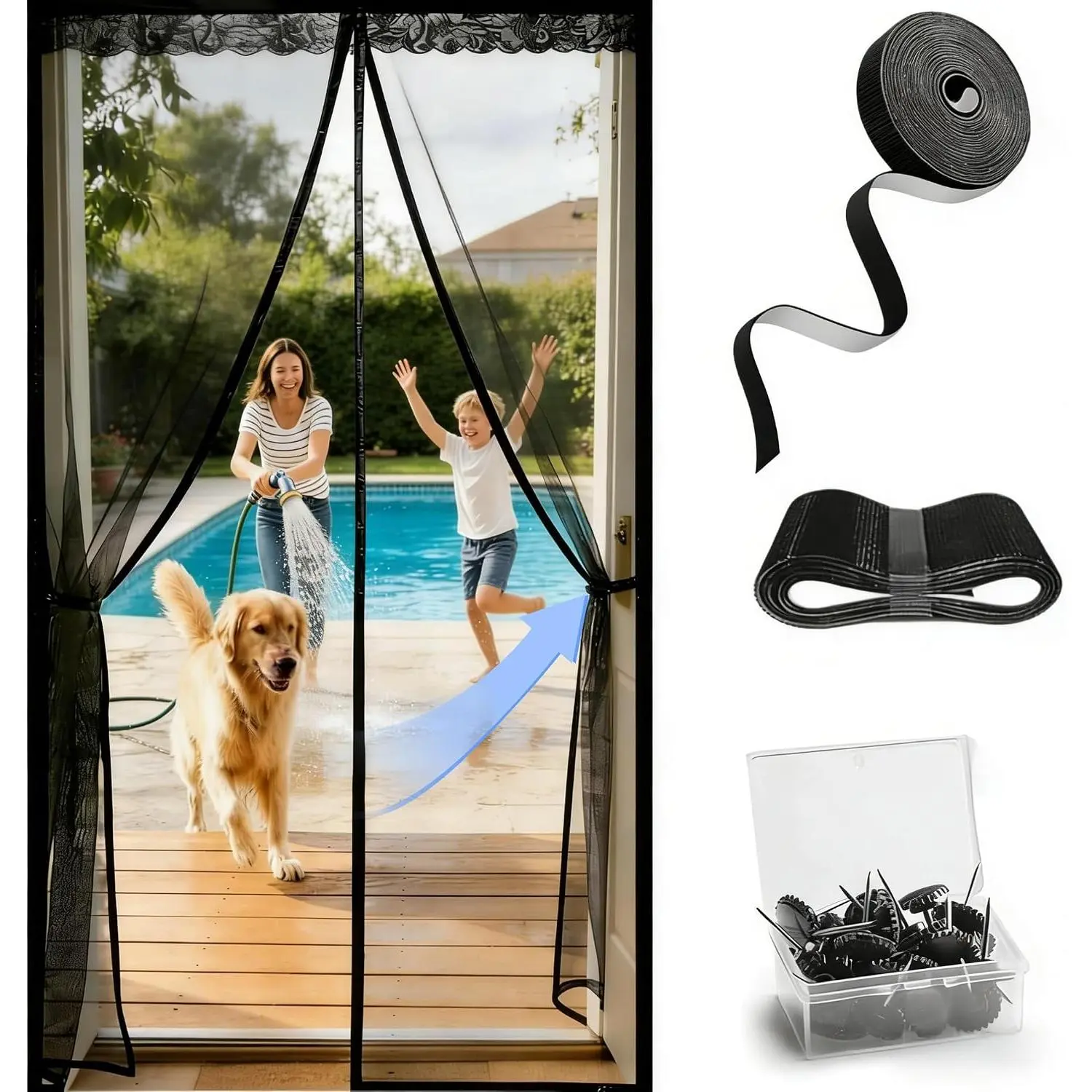 Fiberglass Screen Door,Screen Door Mesh,Self Sealing Closure,Tear Resistant, Easy to Install,Fit Door Size 38" X 82" (Screen Size 39"X83", Fit Door Size up to 38"X82")