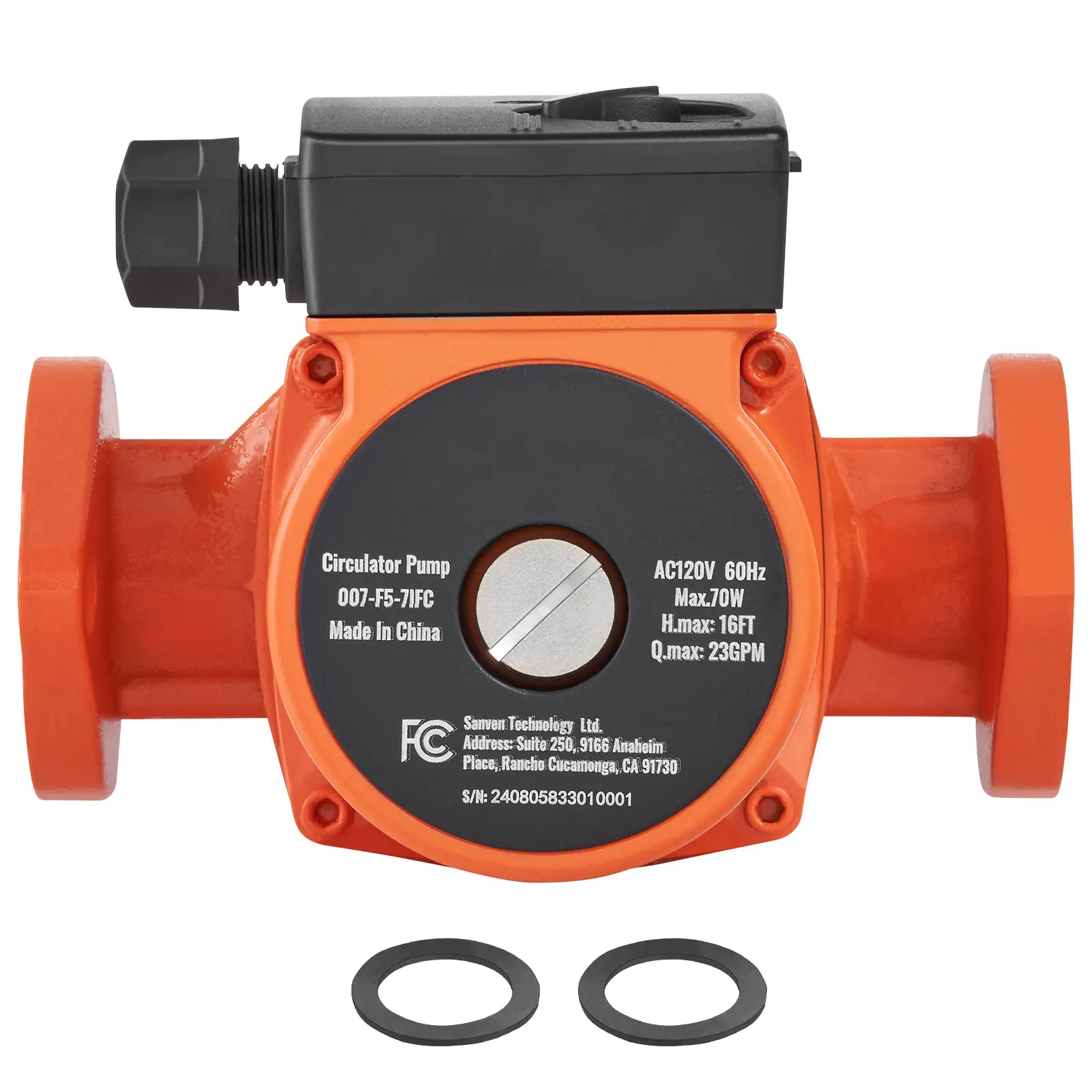 007-F5-7ifc Hot Water Recirculating Pump, 70W Maximum Power, 23 GPM Max Flow Rate, Built-In Check Valve, Low Noise Operation