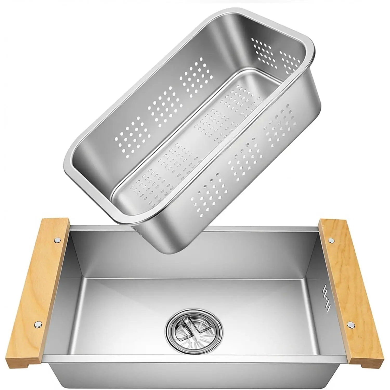 2-in-1 under-sink drain basket and dishwashing basin combination, kitchen sink dishwashing basin, stainless steel dishwashing basin with a filter basket, used for washing vegetables and fruits, food draining, and dishwashing