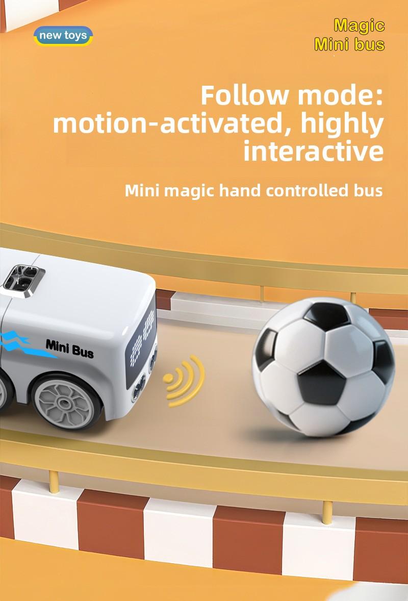 Magic Gesture Control Mini Bus Toy Smart Obstacle Avoidance RC Car Hand Sensor Follow Toy Kids Interactive Desk Toy Mini Remote Control Car LED Face Expression Cute Robot Car Gift for Boys Girls Birthday Easter Gift