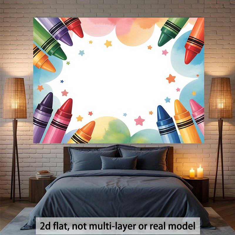 2D flat banner 1pc, Colorful Crayon Frame Durable background fabric suitable for classrooms, offices, and activities - ideal for photo booth props and home decorations, 2D Flat