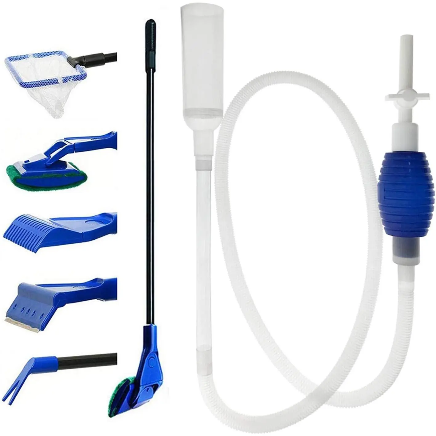 Aquarium Fish Tank Cleaning Kit 5 in 1 Algae Scraper Set Siphon Vacuum for Water Changing and Sand Cleaner