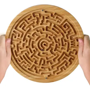 Round Wooden Labyrinth Board Game - Marble Maze for Education and Fun, Toddler Activity Board, Brain Teaser Puzzle Logic Game with Two Metal Balls for Kids, Adults, Teens, Boys, and Girlsfidget toys