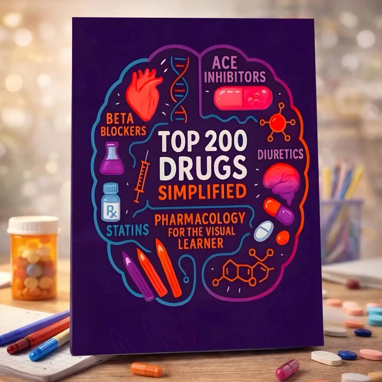 Common Drugs Guide: Pharmacology Colorful Atlas and Study Manual, A5 Size, Spiral Binding, 200+ Pages, Clinical Points, Memory Aid, Review Material, Book