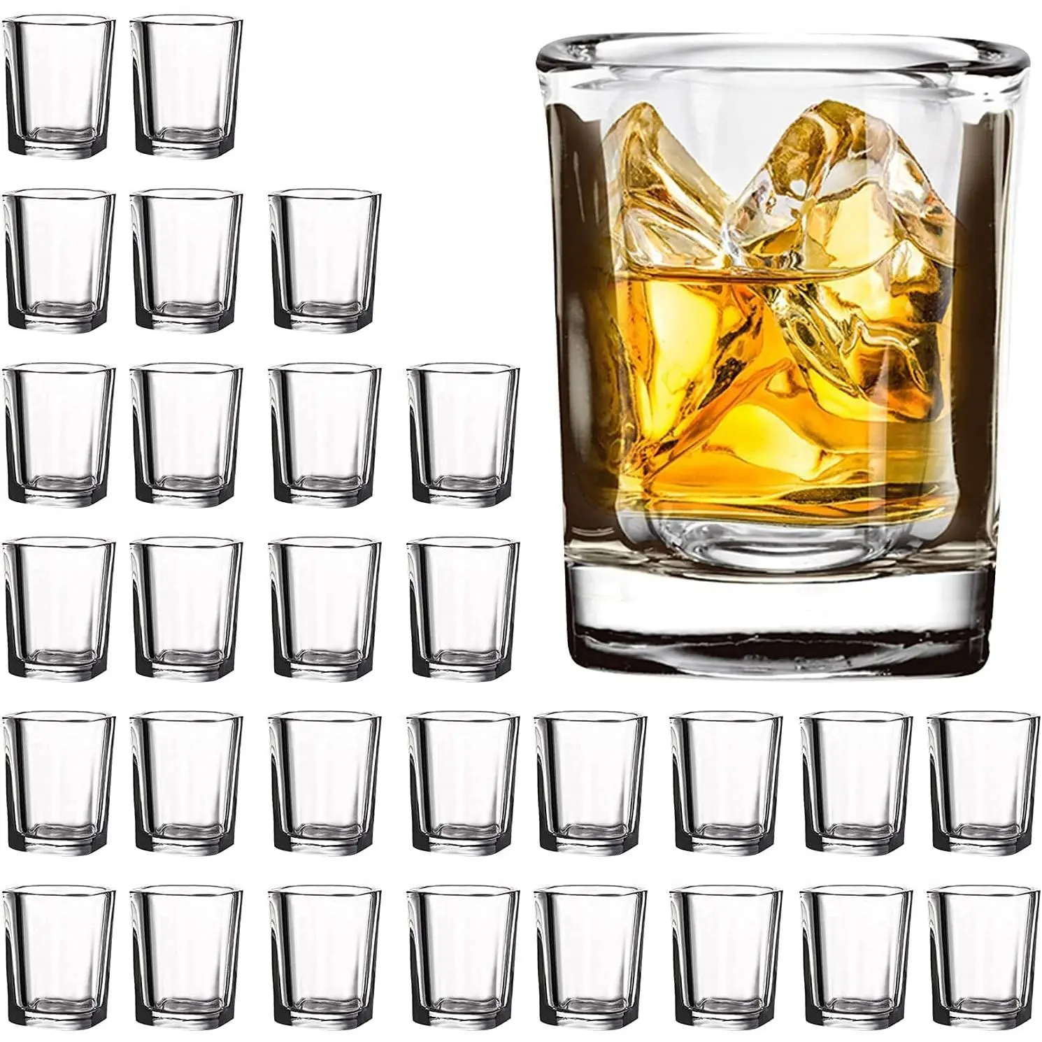 30 Pack Heavy Base Shot Glasses Bulk, 2.2 oz Square Shot Glass Set, Clear Espresso Shot Glass, Small Whiskey Shot Glasses for Vodka, Whiskey, Tequila, Espressos, Spirits & Liquors