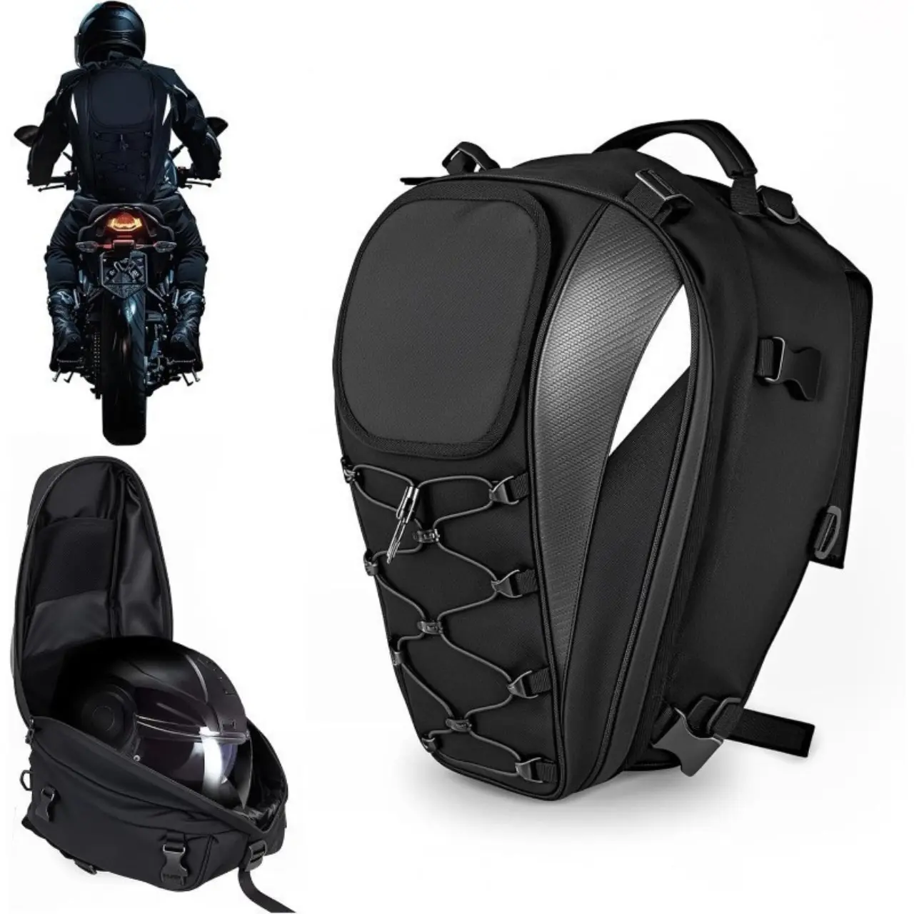 Motorcycle Helmet Bag Rear Tail Pack, Large Capacity Dual Shoulder Backpack, Motorcycle Gear, Rider Essentials, Durable Design