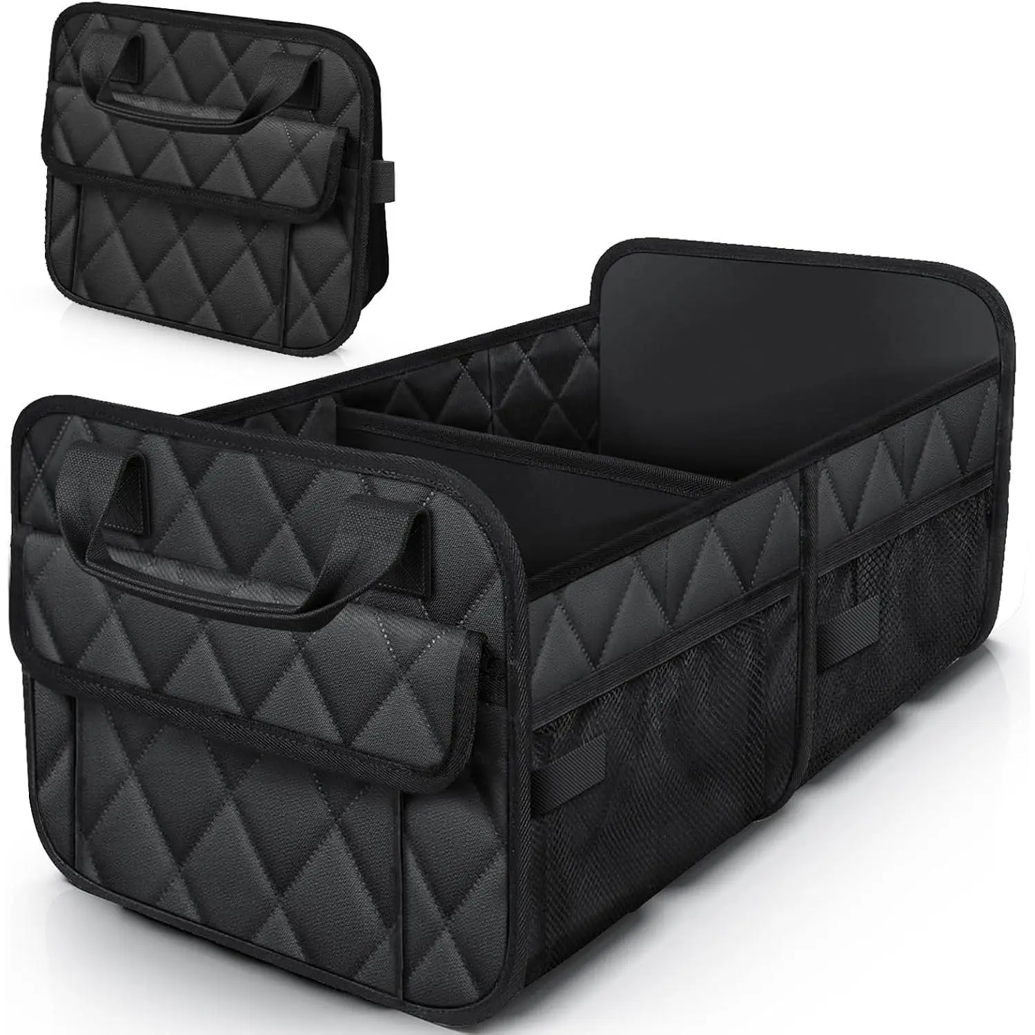 Trunk Organizer for SUV – Foldable  Organizers and Storage | 2 Compartments, Large Capacity  Trunk Organizer  Accessories for  Sedan, Black, 21.7" x 12.8" x 11.0"