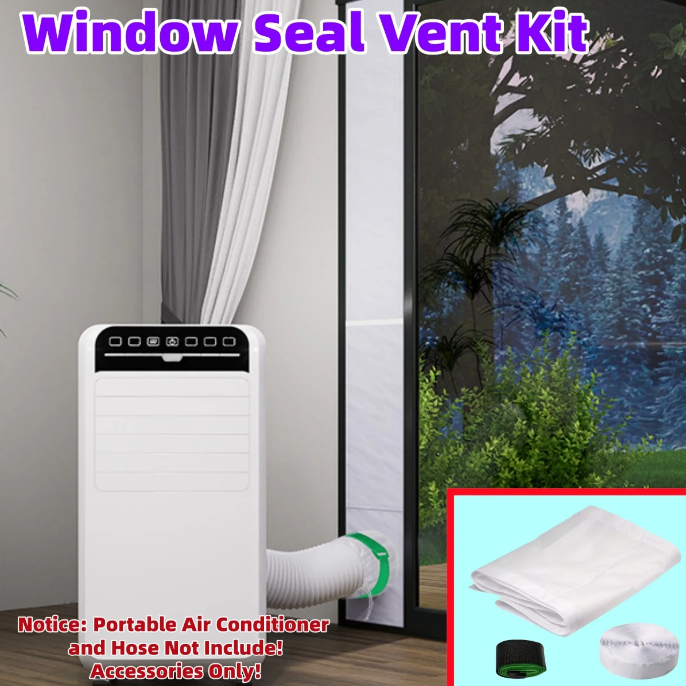 2026 New Portable Air Conditioner Window Seal Vent Kit, Strong Sealing, Compatible with Drum Dryers, Adjustable Length 25x62-92cm, Easy Installation