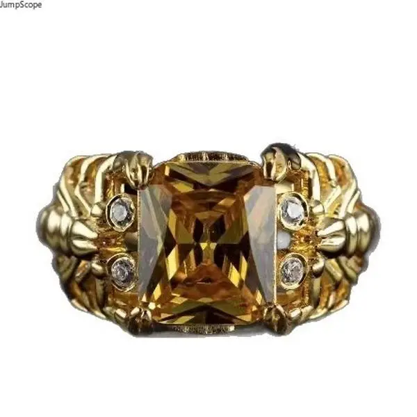14K Gold Plated 3D Hollow Scorpion Men Signet Ring, Rectangle Champagne Citrine Zircon Wide Gothic Scorpio Zodiac Retro Biker Statement Band For Street Club Daily Masculine Jewelry