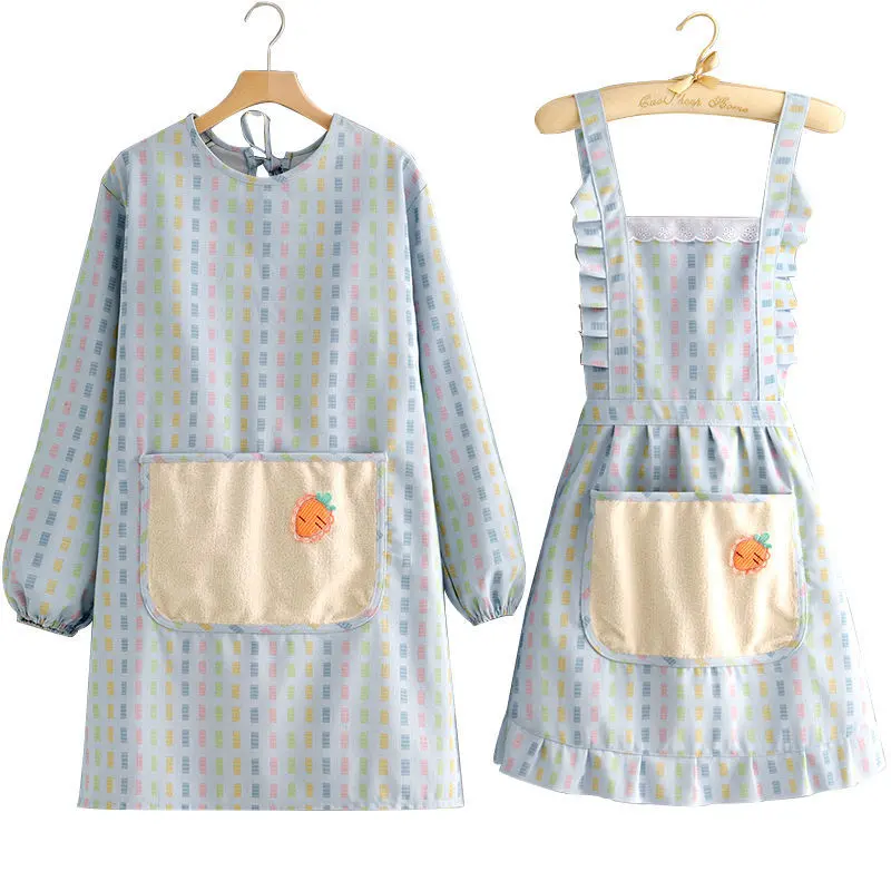 Unisex Carrot-Pattern Cute Floral Canvas Full-Sleeve Bib Apron, Comfortable Heavy-Duty Stain-Resistant Housework Smock with Adjustable Back Tie, Ideal Cooking Cover Up for Gifts