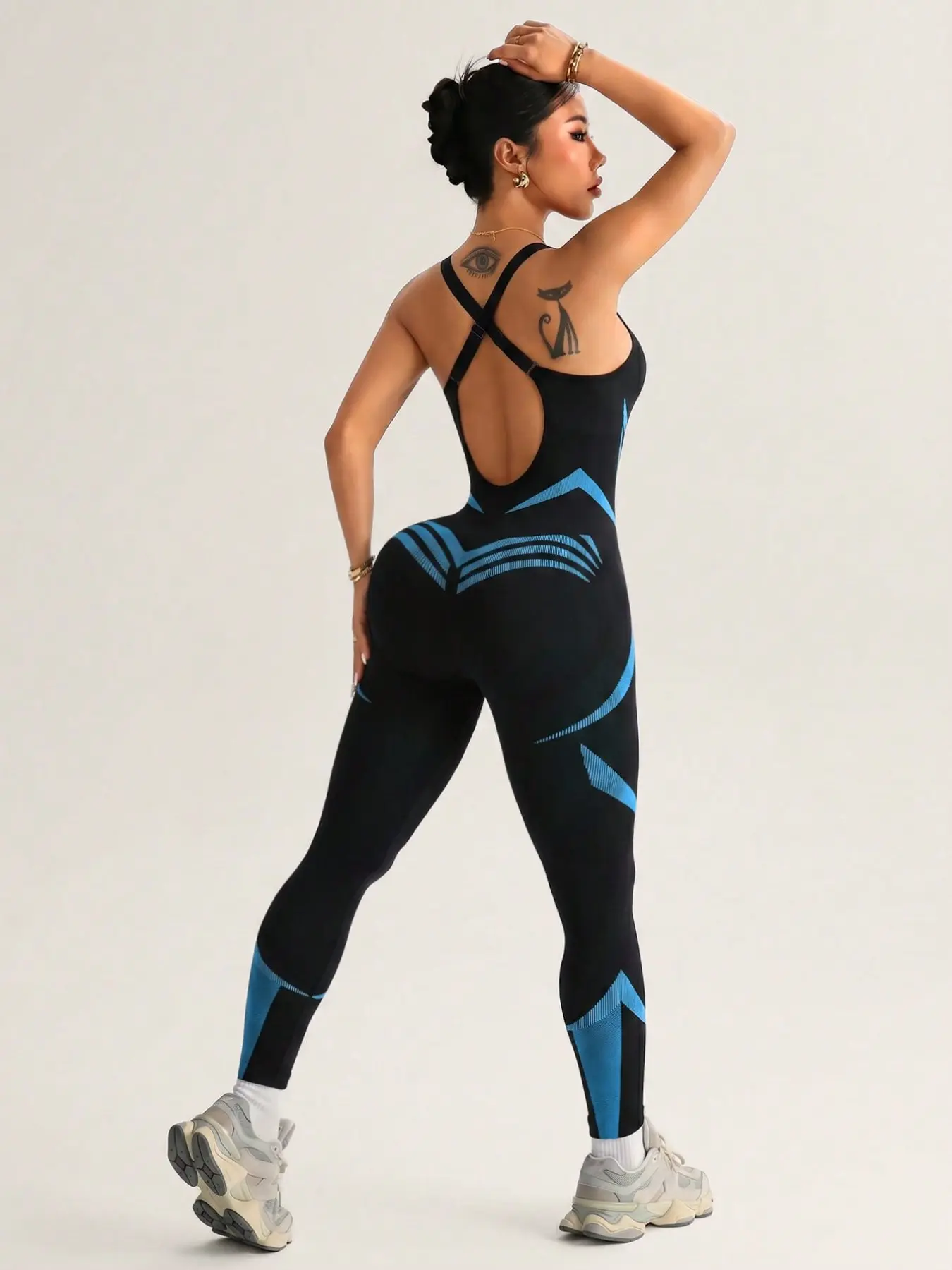 Women's Seamless Colorblock Jumpsuit, Adjustable Straps, Sleeveless U-Neck, Sporty Style, Breathable & Moisture-Wicking, Yoga & Outdoor Wear, Summer Sports Jumpsuits