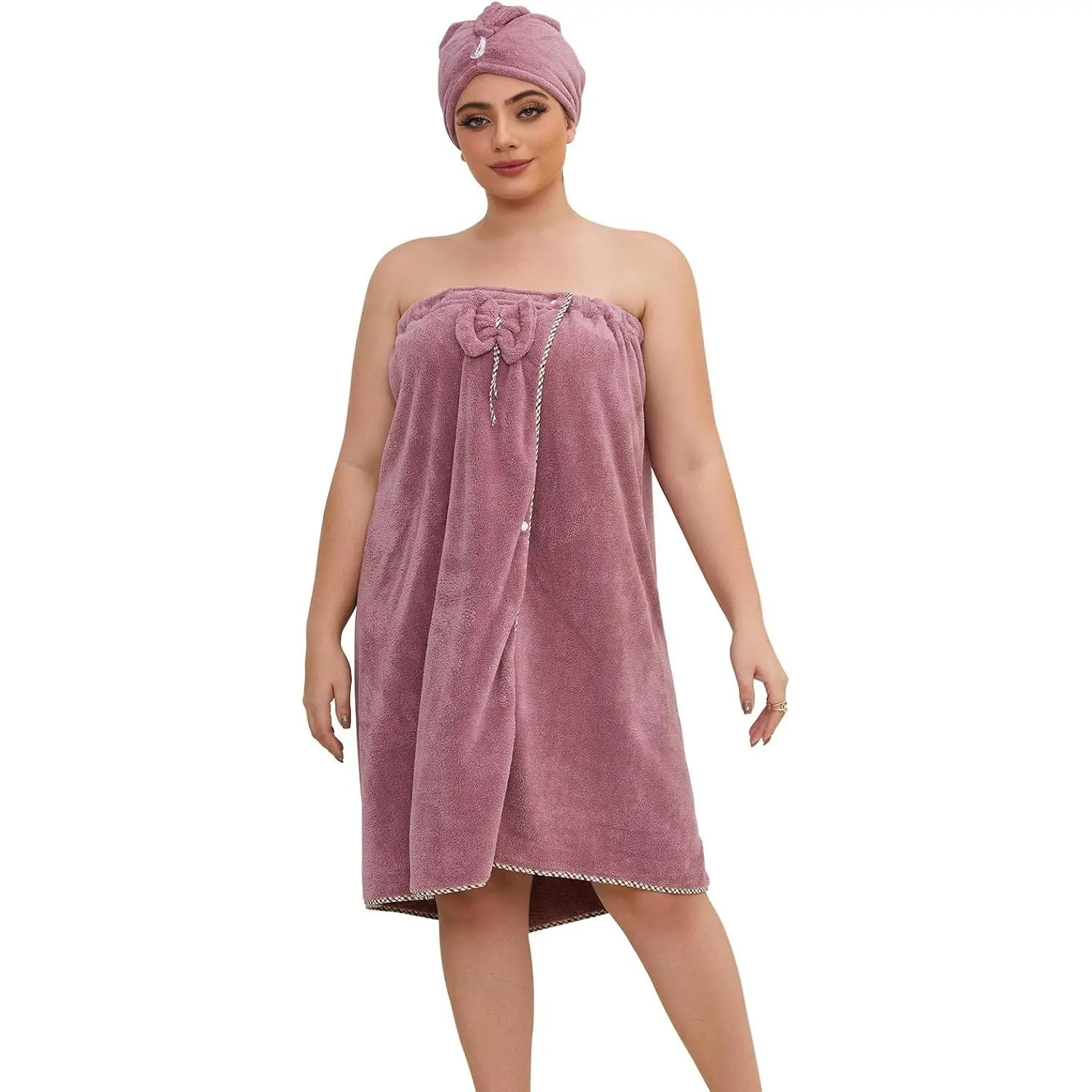 Plus Size Towel Wrap with Hair Towel for Women, XXL-XXXXL, Wearable Shower Towel Wrap, Bathrobe,   Towel,