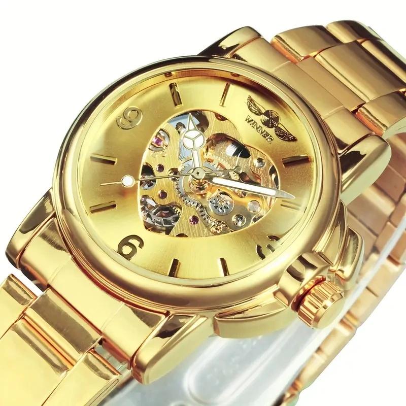 Women's Automatic Mechanical Watch, Analog Mechanical Watch - Luxury Gold Hollow Dial with Luminous Hands, Stainless Steel Strap, Suitable for Formal and Leisure Activities - Ideal Gift for Women's Christmas, Birthday, and New Year