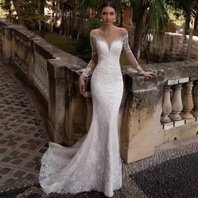 2026 New Style Sexy Deep V-neck Fishtail Lace Wedding Dress