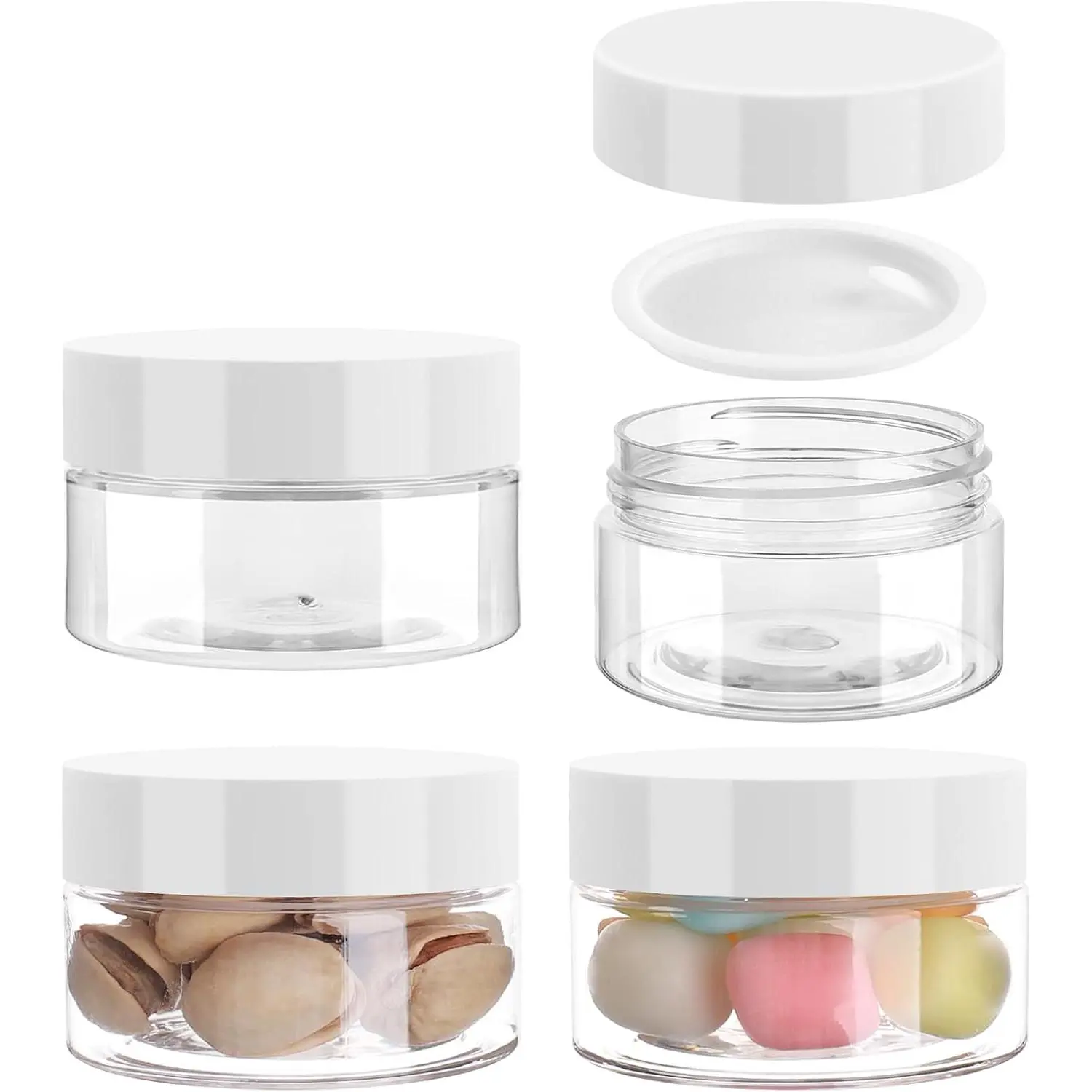 Plastic Container Jars, 1 OZ Round Clear  Containers Travel Storage with White , 4 count Sample Container  Jars for Storing Lip Balms, Makeup, Ointments,  Butter
