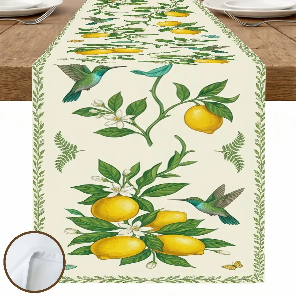 1pc Lemon Floral Greenery Table Runner, Vintage Style, Printed Pattern with Botanical Design, for Dining Table Kitchen Decor Home Decor Summer Decor