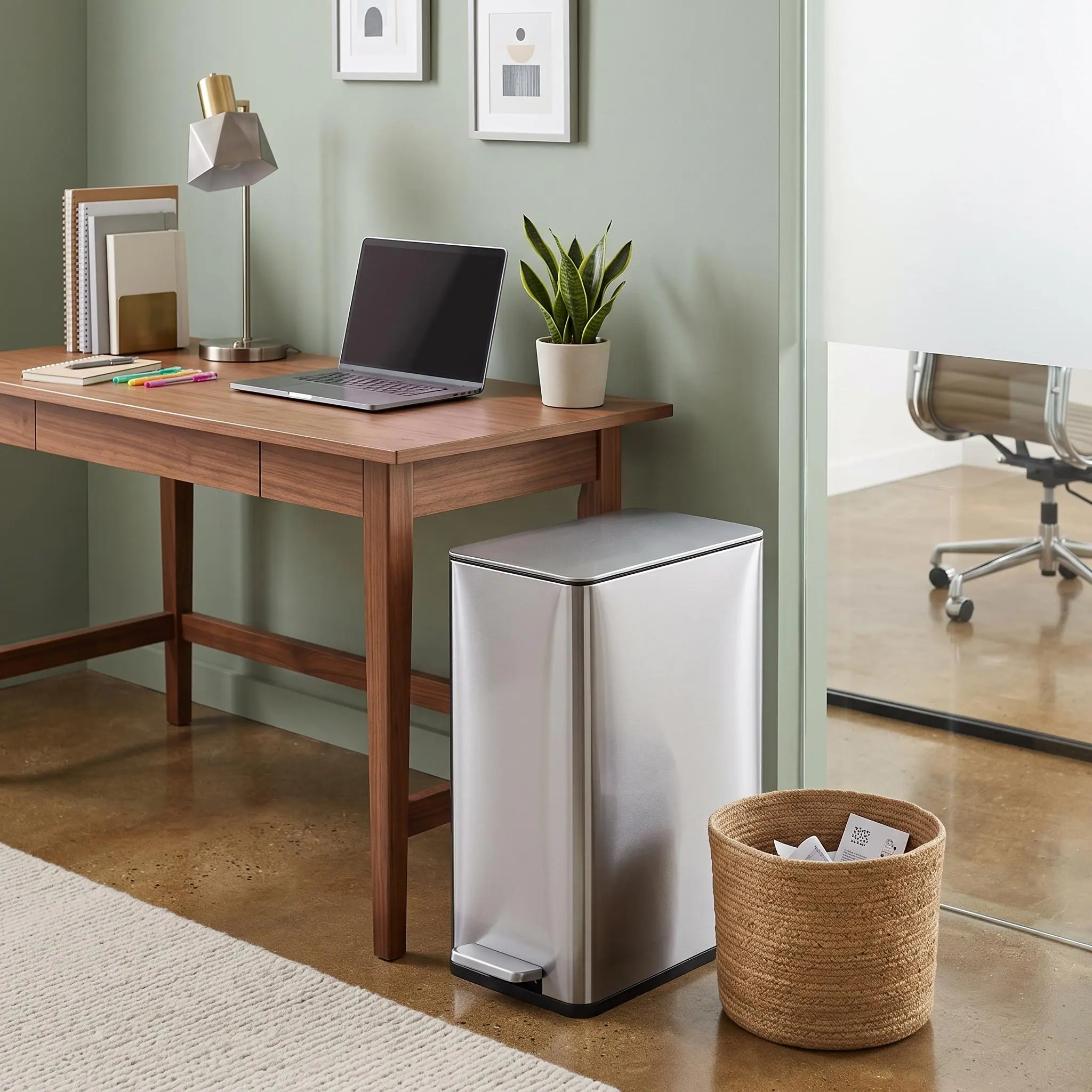 IdealHouse 10L (2.64gal) Stainless Steel Step Trash Can with Step Pedal, Soft-Close Silent Lid, Removable Inner Bucket, 13.11x7.48x15.00in Narrow Compact Bin - Trash Cans for Kitchen, Bathroom