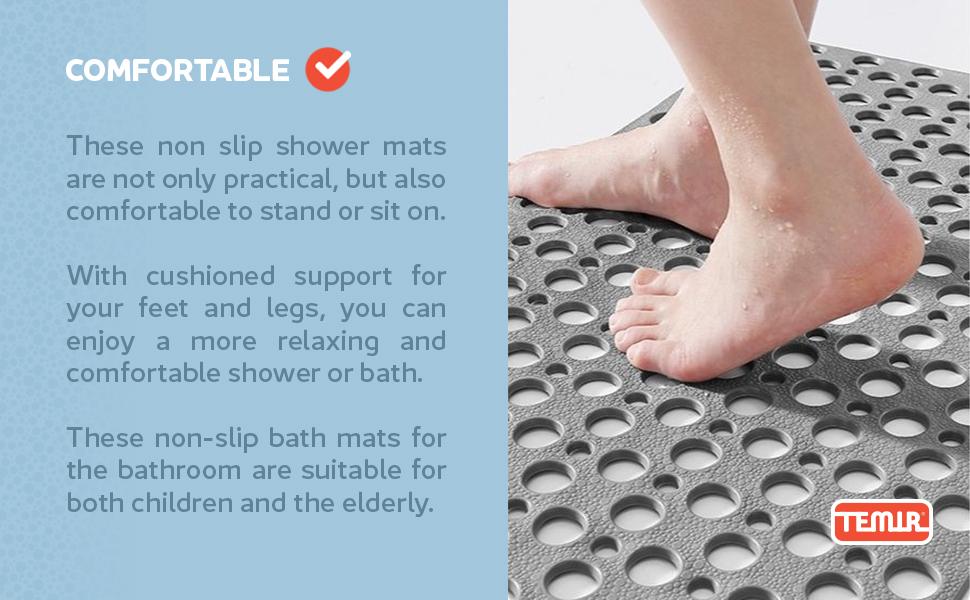Non Slip Bathtub Mat for Shower - Anti Skid Safety Mat with Strong Suction Cups, Quick Drain Holes, Machine Washable, Soft Bathroom Mat for Elderly & Kids, 30x17 in (75x43 cm) Gray