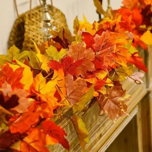 2-Pack 78.74-Inch Artificial Maple Leaf Wreath, Realistic Fall Colors, Durable Plastic, Perfect for Thanksgiving, Halloween, Weddings, Indoor/outdoor Decor