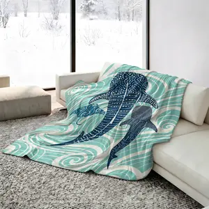 Summer Cooling Blanket for Night Sweats, Q-Max 0.35 Arc-Chill Cool Fiber Summer Throw, Boho Whale Shark Ocean Wave Blanket for Bed Sofa Chair Travel, Lightweight Comfortable for Adult Kids Hot Sleeper Use