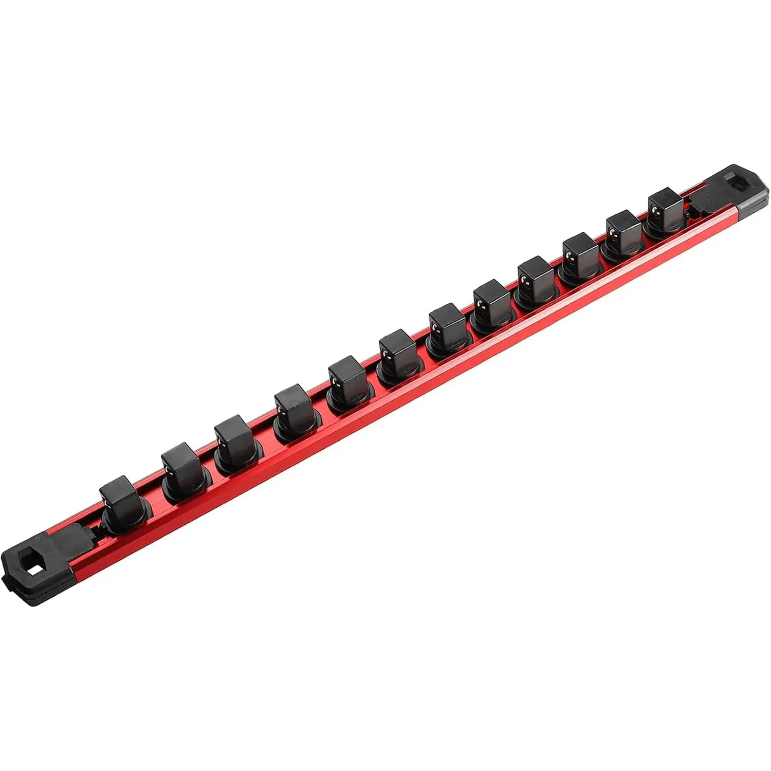 1/2-Inch Drive  Socket Organizer, Heavy Duty Socket Holder Tool Box Organizer,  Alloy Socket Rail Holder Socket Kit x 12 Clips (Red)
