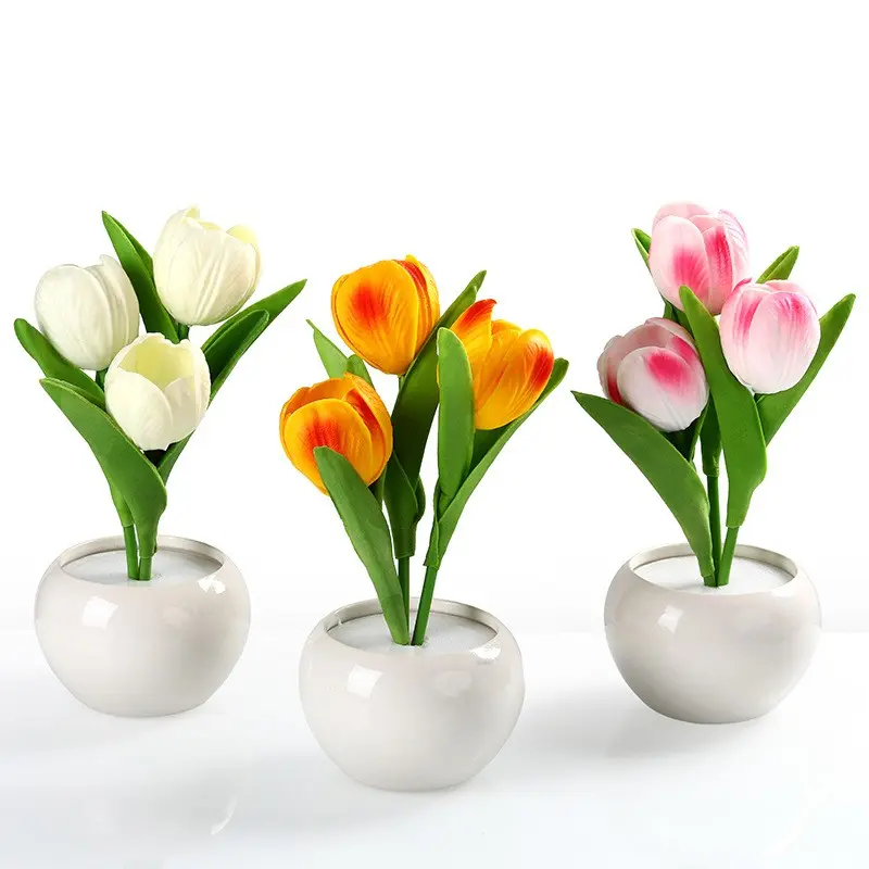 Tulip Lamp LED Simulation Tulip Nightlight with Vase Table Lamp Decoration Suitable for Home, Living Room, Tabletop Decoration, Holiday Gifts