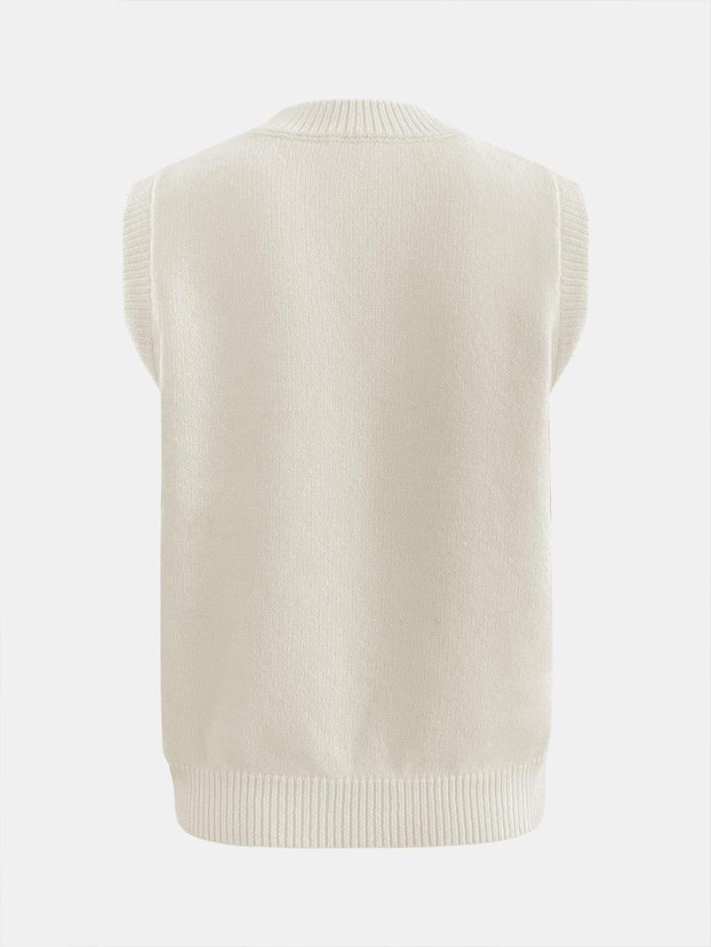 Women's Lemon Print Round Neck Sweater Vest, Casual Fitted Sleeveless Crew Neck Knit Top for Daily Wear, Ladies Clothes for All Seasons, Sleeveless Graphic Vest, Womenswear, Chic Elegant Vest