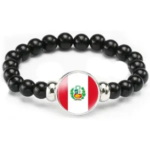 vmcoatdu National Flag Bracelet Elastic Rope Beaded Bracelet Support Your Country Travel Souvenir Gifts for Men Women