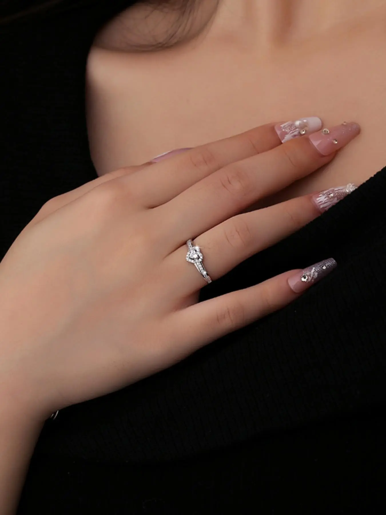Elegant S925 Silver Heart Ring with Cubic Zirconia, High-Quality Women's Jewelry, Perfect for Weddings and Engagements