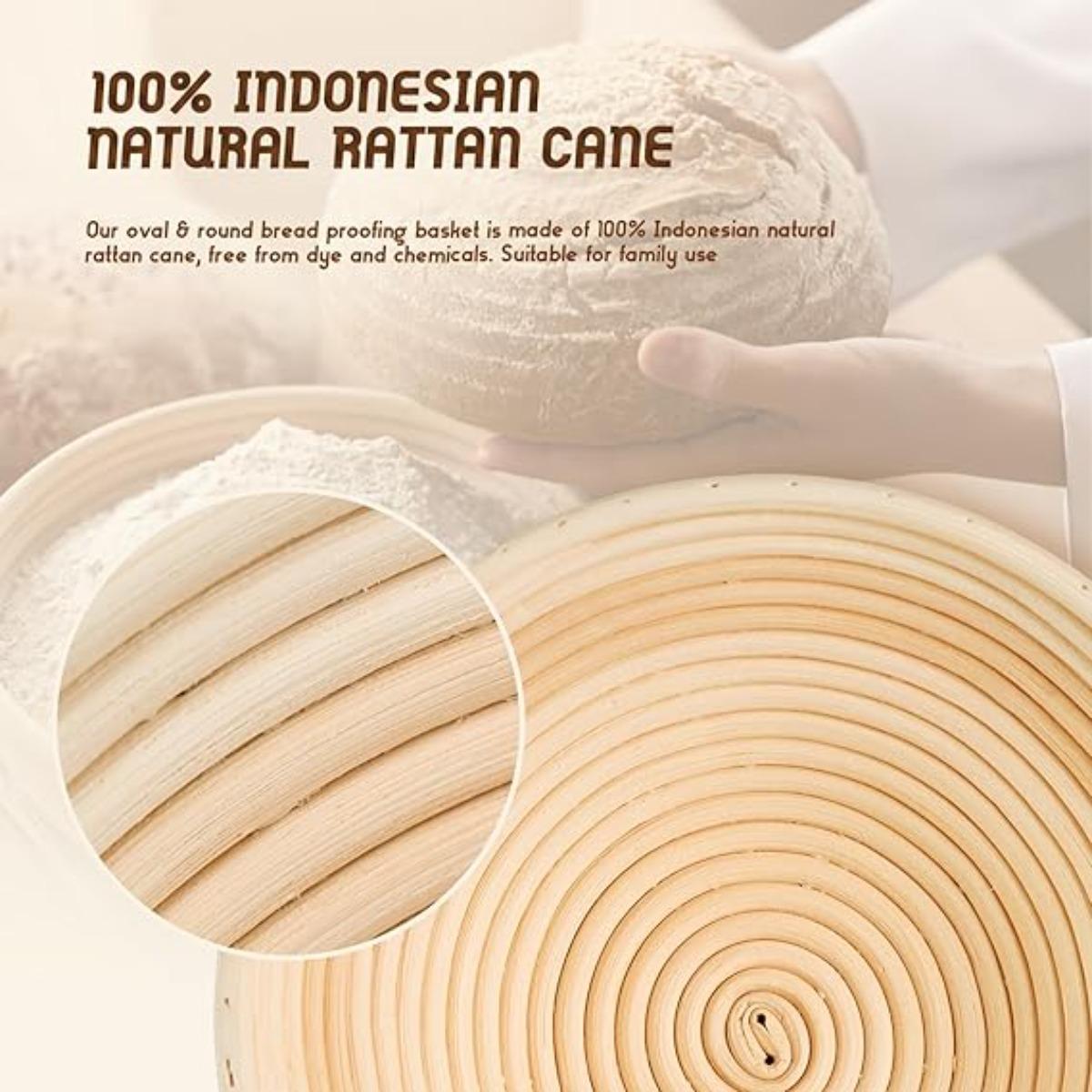 Christmas Gift Banneton Proofing Basket Set, 10 Inch Oval & 9 Inch Round Sourdough Bread Proofing Basket with Sourdough Bread Baking Supplies, Bread Making Kit 8 PCS