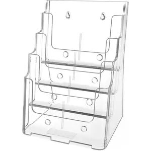 Acrylic Brochure Holder 8.5 x 11 inch, 4 Tier Clear Literature Organizer Magazine Stand Display with Removable Divider for 4 x 9 inch Brochures, Pamphlet, Wall Mount or Countertop, 1 Pack(Gift)