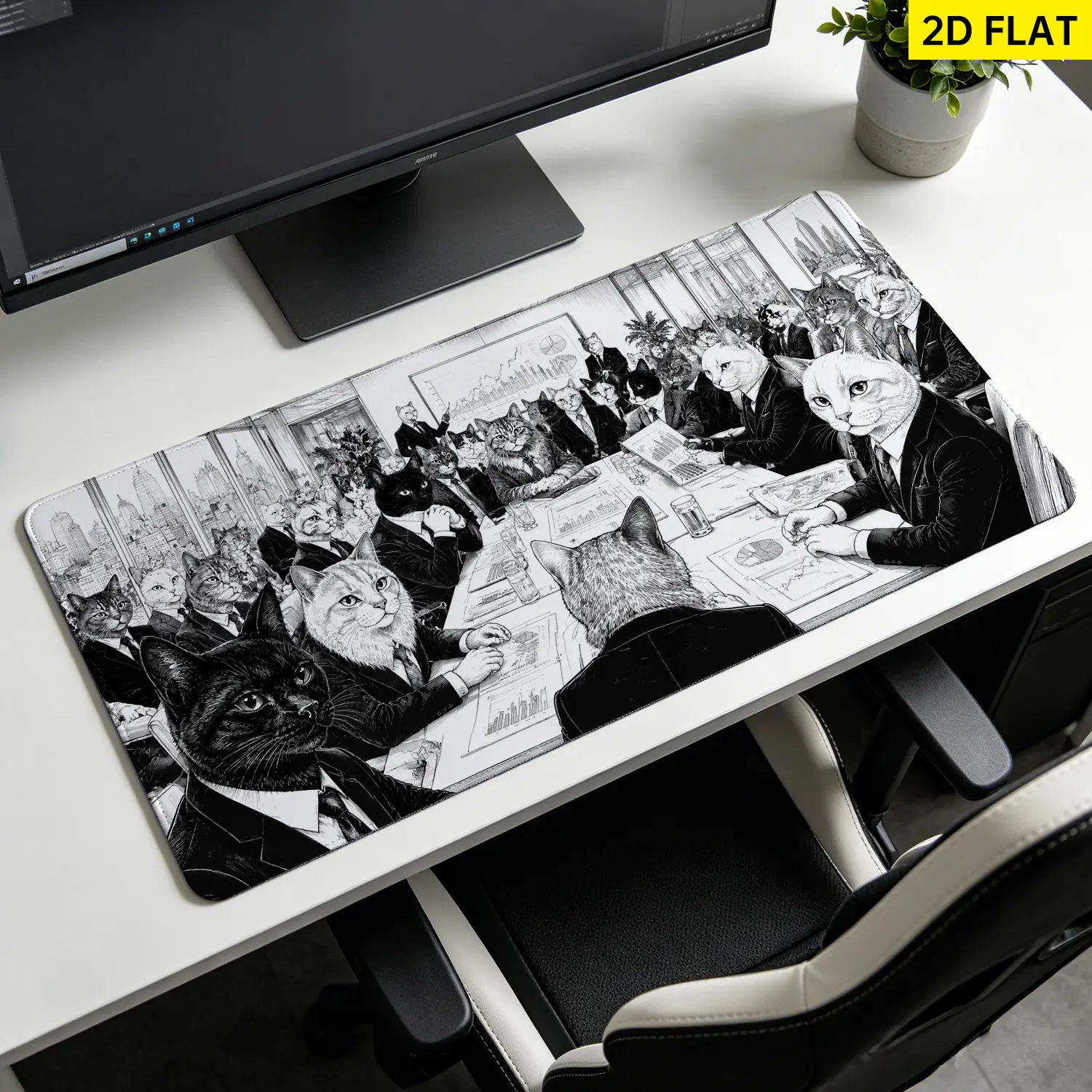 Extra Large black and white business cats meeting Mouse Pad,Non Slip Rubber Pad,Desktop Decoration Drotection Pad,Washable,Lock Edge Multi Size,Premium Multipurpose Mousepad For Office,Study Room,Gift for Family and Friends