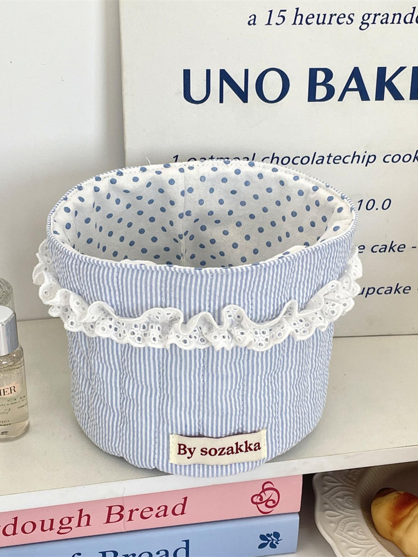 Cute Quilted Makeup Storage Basket, Scalloped Baskets Multifunctional Large Capacity Storage Basket, Desktop Storage Organizer for Home Office