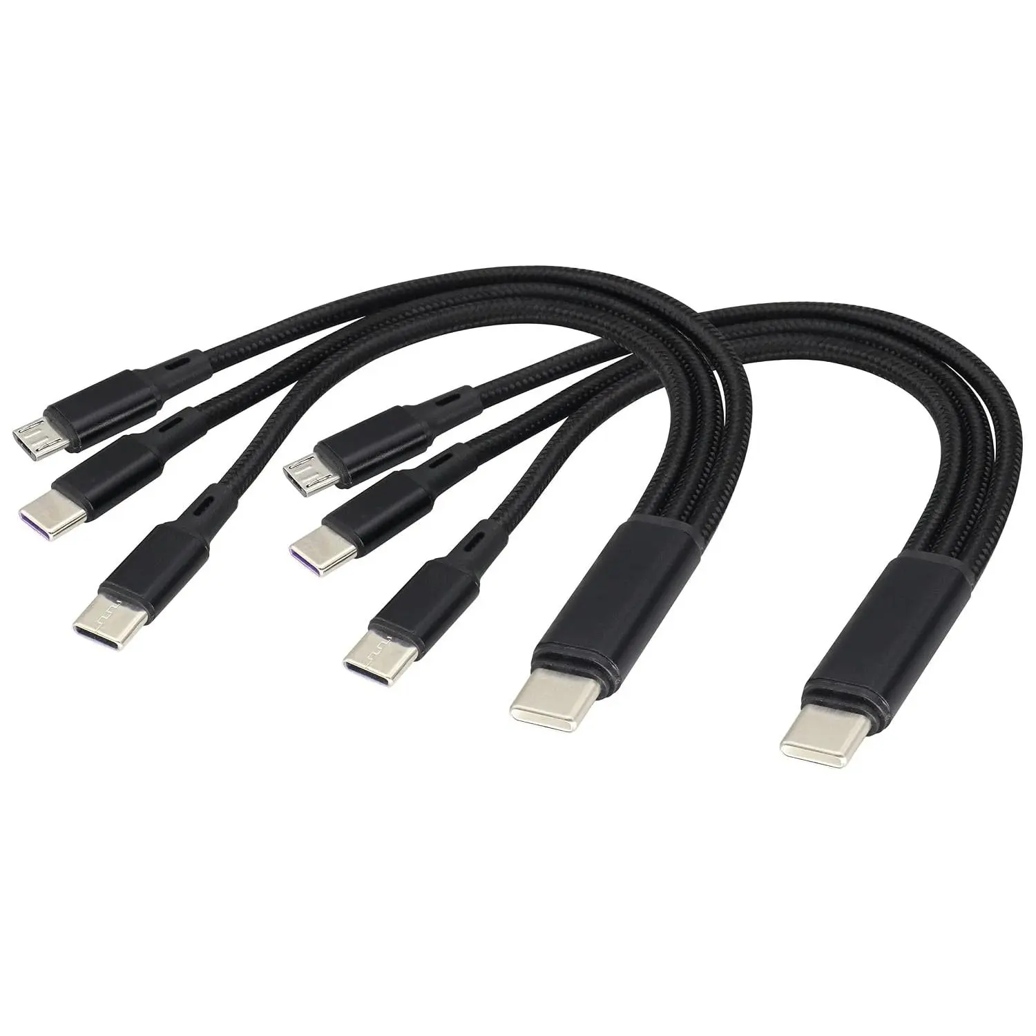 2Pack/20Cm Multi USB C Y Splitter Cord USB Type C 2.0 Male to 2 x Type C +1 x  USB Male Charge with 3x0.2m ,Compatible Cell Phones Tablets and  Devices(Black-2Type C+1Micro)