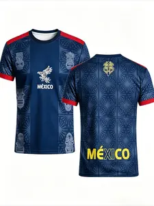 Men's Football Jersey with Eagle Print, Comfortable Breathable Round Neck Top, Casual Short Sleeve T-Shirt for Summer Parties