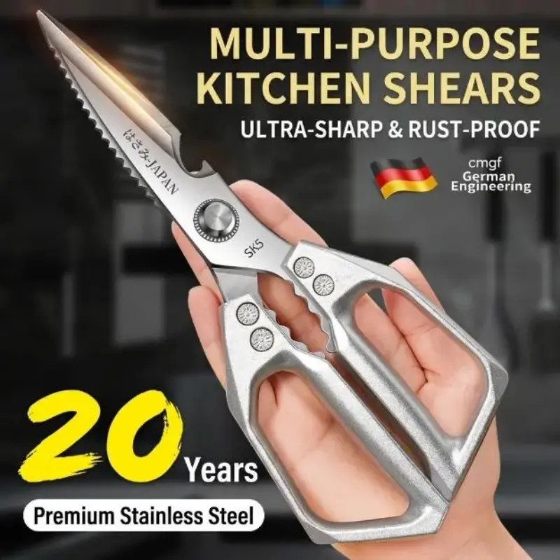 Professional Stainless Steel Heavy Duty Kitchen Scissors with Ergonomic Handles, Cutter for Meat, Bone, Herbs and Packaging, Multi-Purpose Tool for Chefs and Daily Use, Cutting Kitchenware