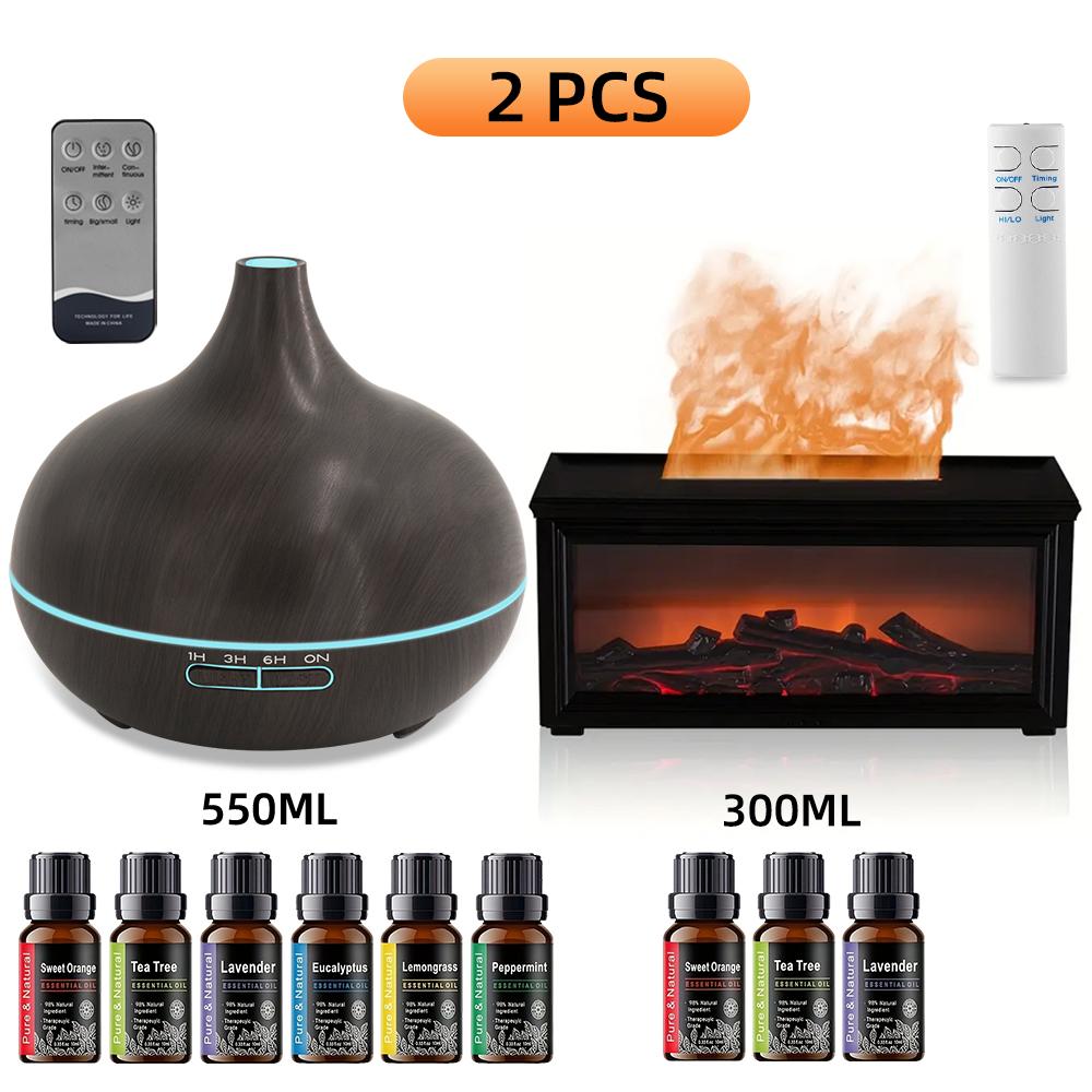 The Aromatherapy Gift Set  2 Cool Mist Diffuser & Humidifiers with 7-Color LED Mood Lights & Sound Wave Therapy for Bedroom, Office, Yoga