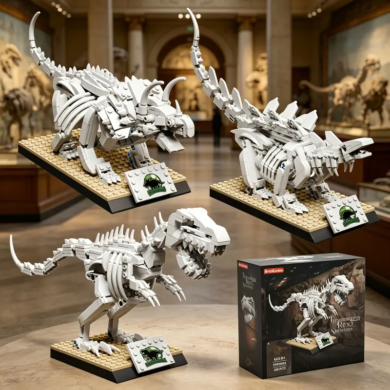 328/332/356pcs Museum Dinosaur Series Building Blocks, Triceratops/Stegosaurus/Tyrannosaurus Rex Bone Fossils, DIY Assembly Small Brick Blocks, Desktop Decorations, Toys, Easter/birthday Gift Set