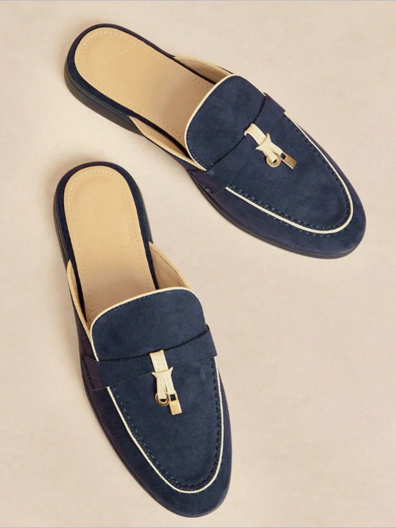 Fashion Velvet Comfortable Casual Women's Shoes, Plain Design, Deep Blue Trim, Low Heel, All Seasons, Summer New Arrival, Casual Mules