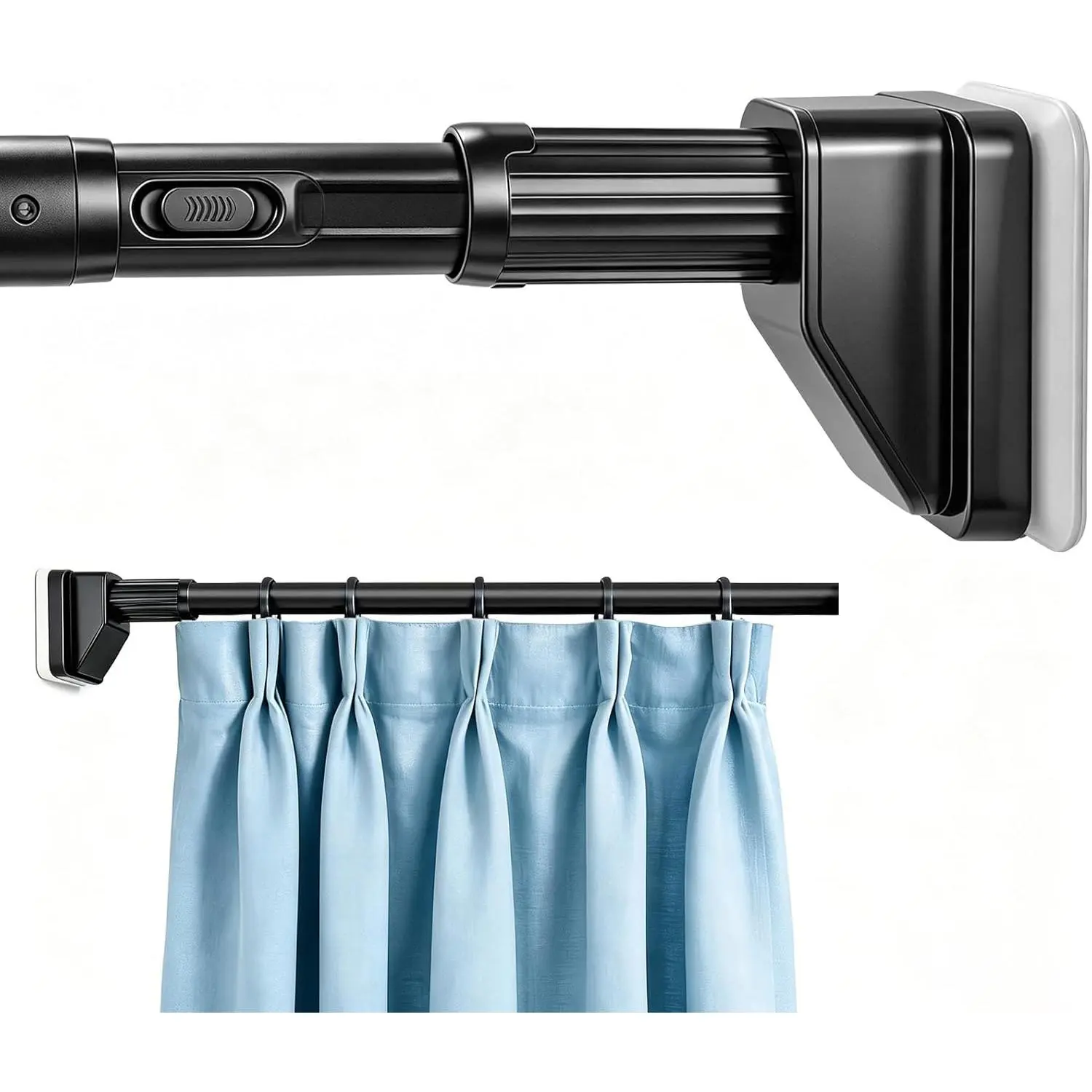 Tension Curtain Rod 110-138 Inch, Super Grip No-Drill Shower Curtain Rod, 1.26" Heavy Duty Tension Rod with  Grip End Caps, Rustproof Adjustable Bathroom Rod(Black)