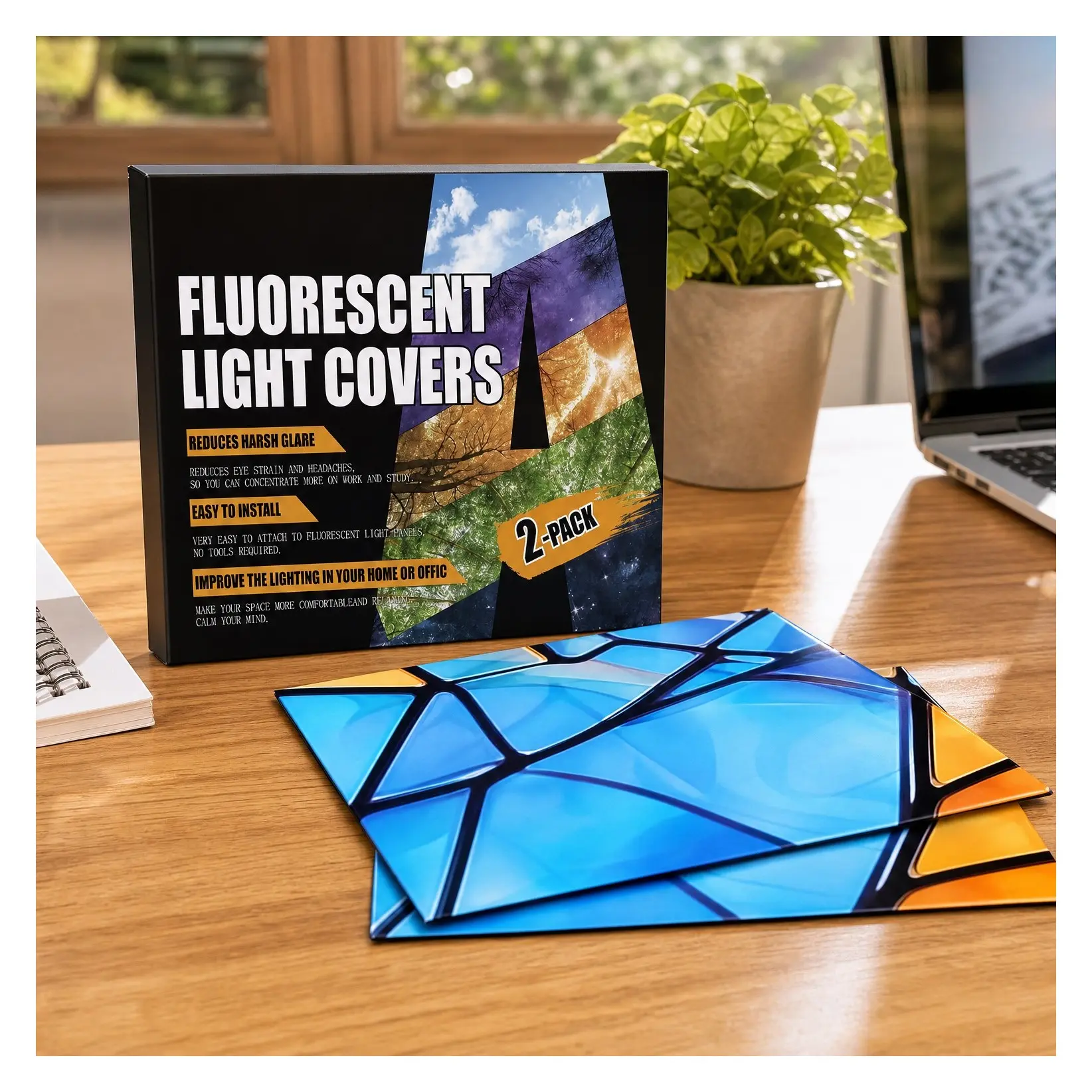 2 Pcs 4x2 Feet Magnetic Fluorescent Light Covers for Ceiling Lights - Ideal for Classroom, Office, Hospitals, Home (Colorful Art)Gift
