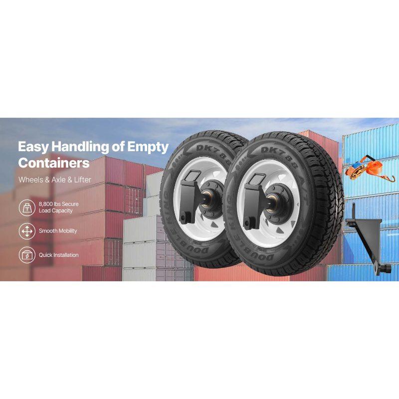 VEVOR Shipping Container Wheels 8-Lug Wheels Kit, Heavy Duty Shipping Container Accessories with Ratchet Tie Down-Moves 20 ft - 40 ft, Secure Transport for Dock, Warehouse, Construction Site, Black